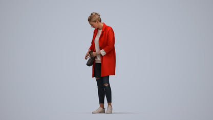 3D people model woman casual standing, scanned human for 3ds Max rendering, top-down view render