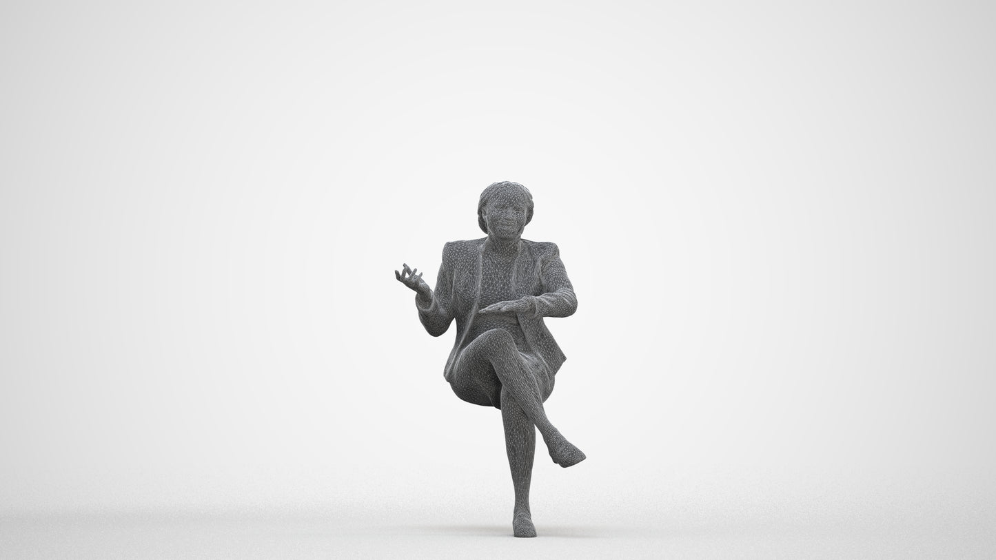 scanned 3D woman business sitting, photogrammetry people for Enscape and V-Ray, three-quarter front view render