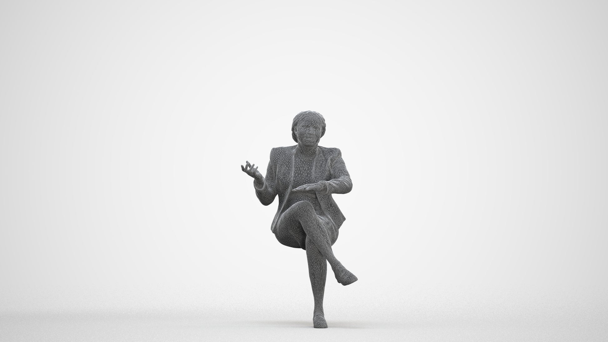 scanned 3D woman business sitting, photogrammetry people for Enscape and V-Ray, three-quarter front view render