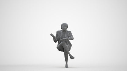 scanned 3D woman business sitting, photogrammetry people for Enscape and V-Ray, three-quarter front view render