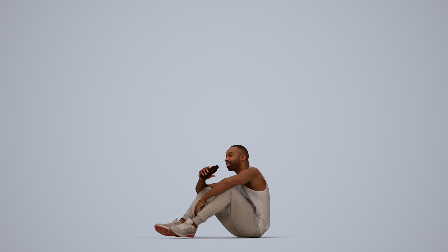 realistic 3D people man casual sitting, render-ready for V-Ray and Corona, FBX OBJ, top-down view render
