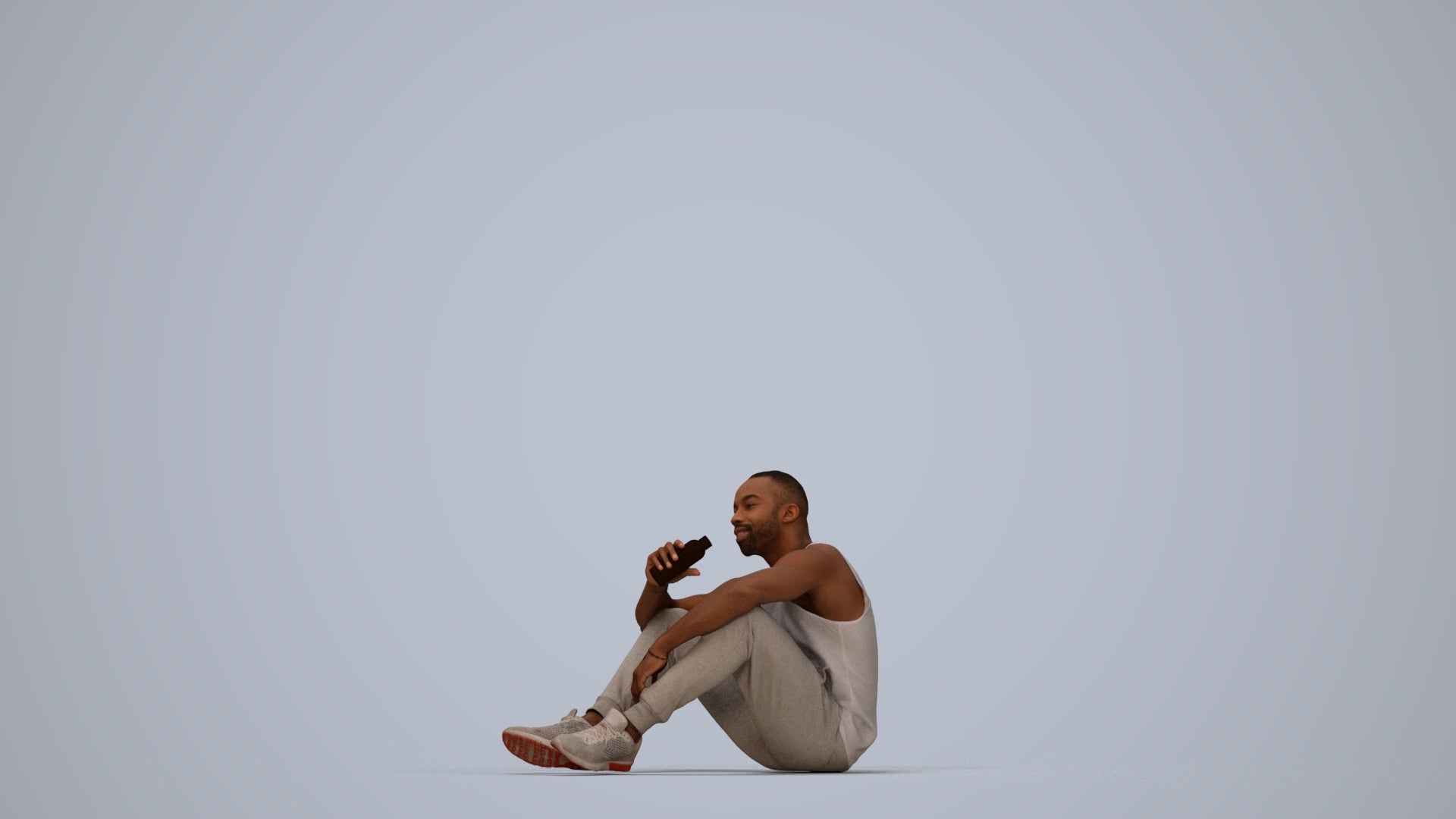 realistic 3D people man casual sitting, render-ready for V-Ray and Corona, FBX OBJ, top-down view render