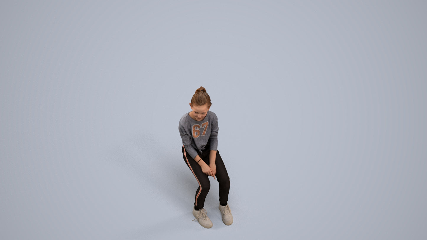 3D human model girl casual kids, photogrammetry scanned person for archviz, back view render