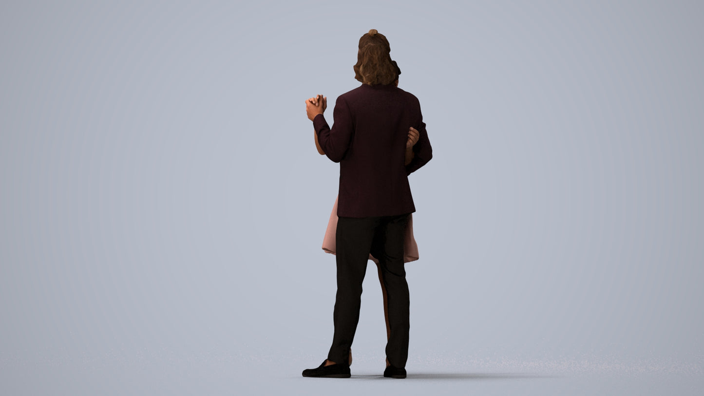 3D scanned woman dancing formal, photorealistic archviz people for Enscape and SketchUp, three-quarter view render