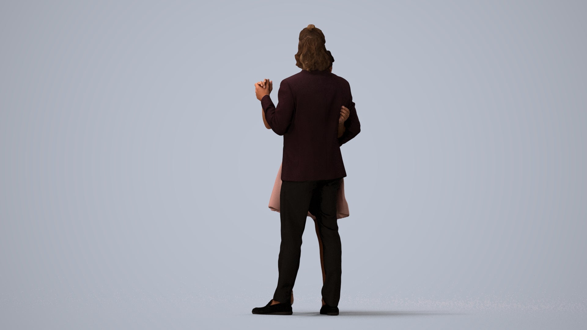 3D scanned woman dancing formal, photorealistic archviz people for Enscape and SketchUp, three-quarter view render