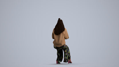 realistic 3D woman casual sitting, scanned archviz people for Blender and 3ds Max, front view render