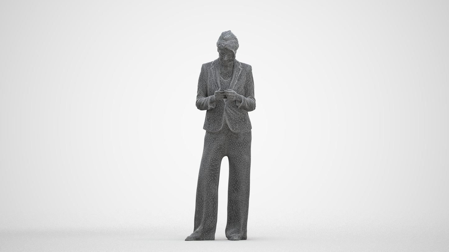 realistic 3D woman business, scanned archviz people for Blender and 3ds Max, three-quarter front view render