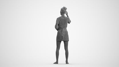3D human model woman casual standing, photogrammetry scanned person for archviz, wireframe front view