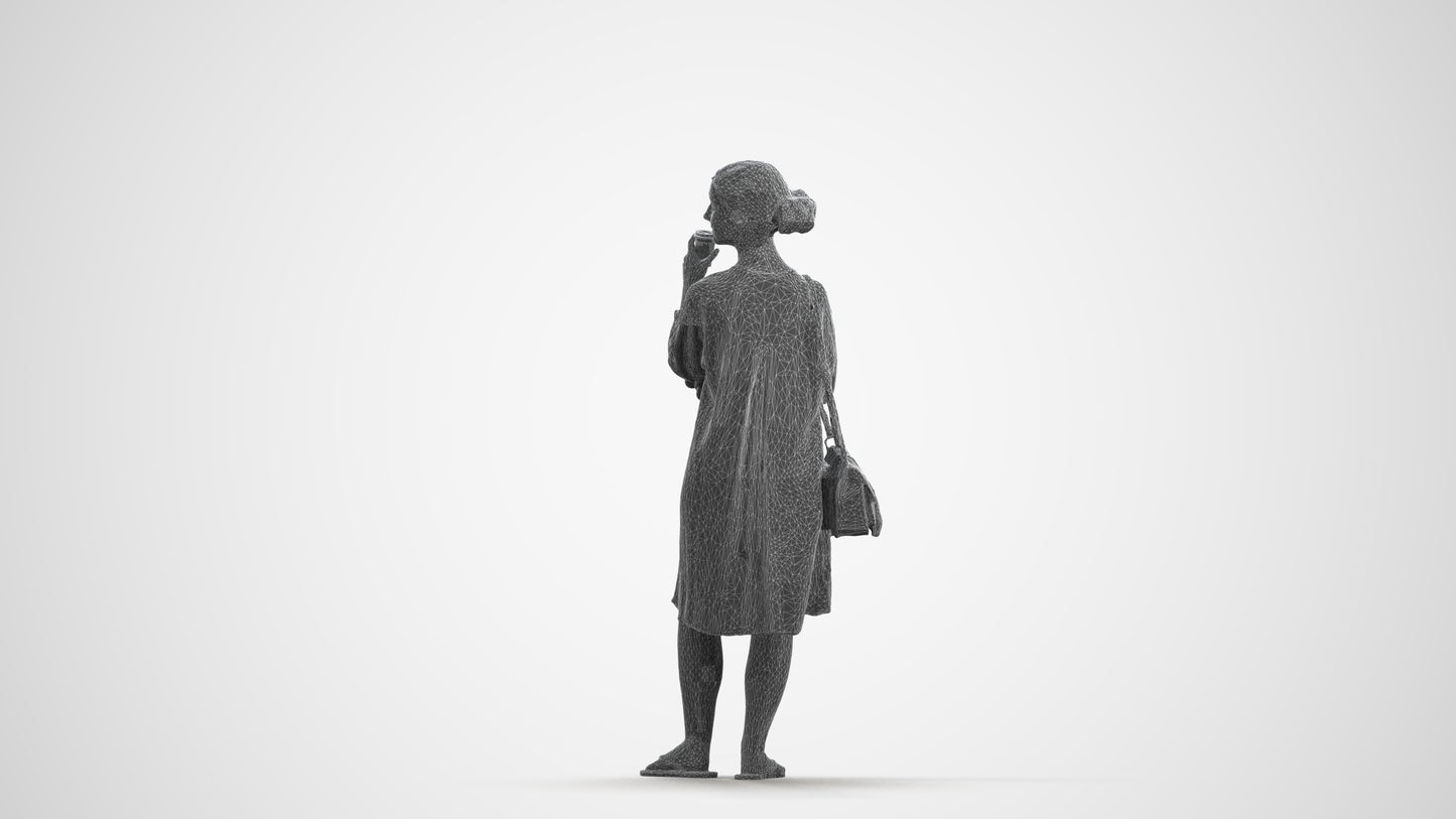 3D human model girl casual kids, photogrammetry scanned person for archviz, wireframe front view