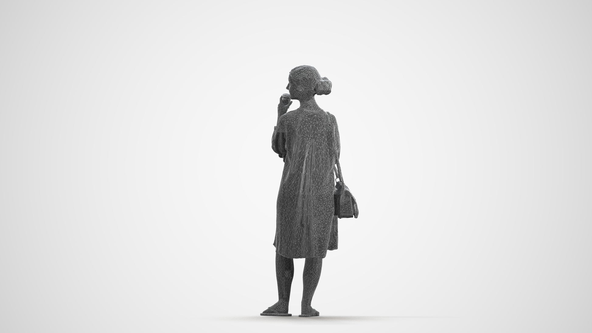 3D human model girl casual kids, photogrammetry scanned person for archviz, wireframe front view