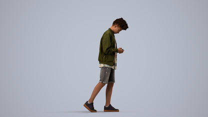 3D human model boy casual kids, photogrammetry scanned person for archviz, side view render