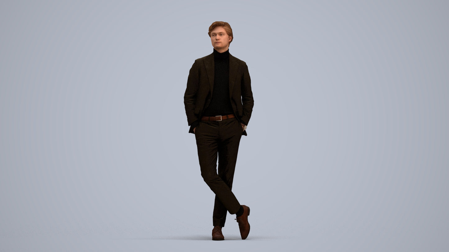 realistic 3D people man business standing, render-ready for V-Ray and Corona, FBX OBJ, standing pose render