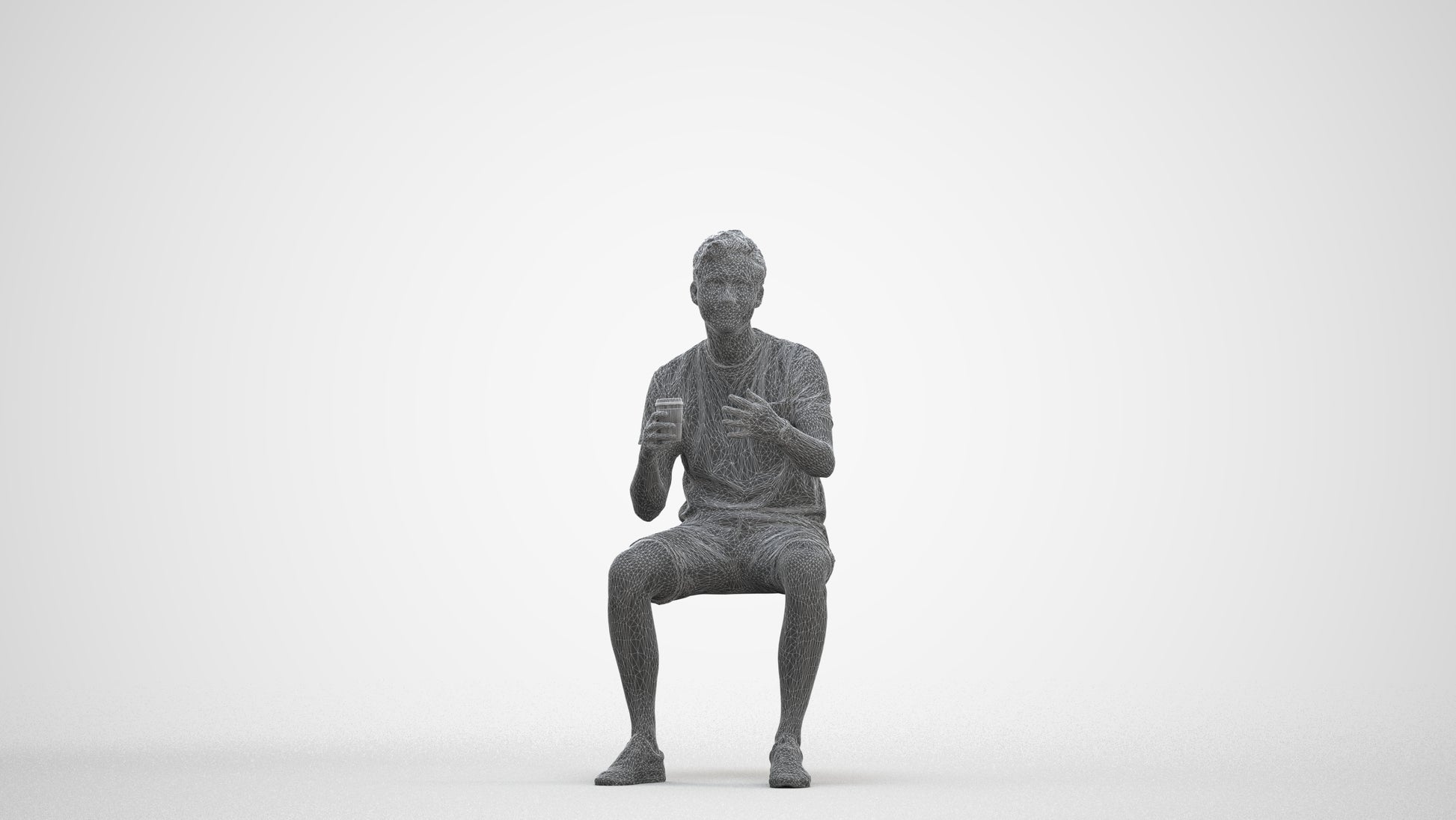 realistic 3D man casual sitting, scanned archviz people for Blender and 3ds Max, three-quarter front view render