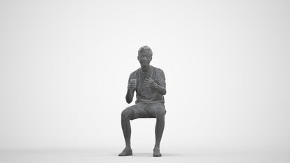 realistic 3D man casual sitting, scanned archviz people for Blender and 3ds Max, three-quarter front view render
