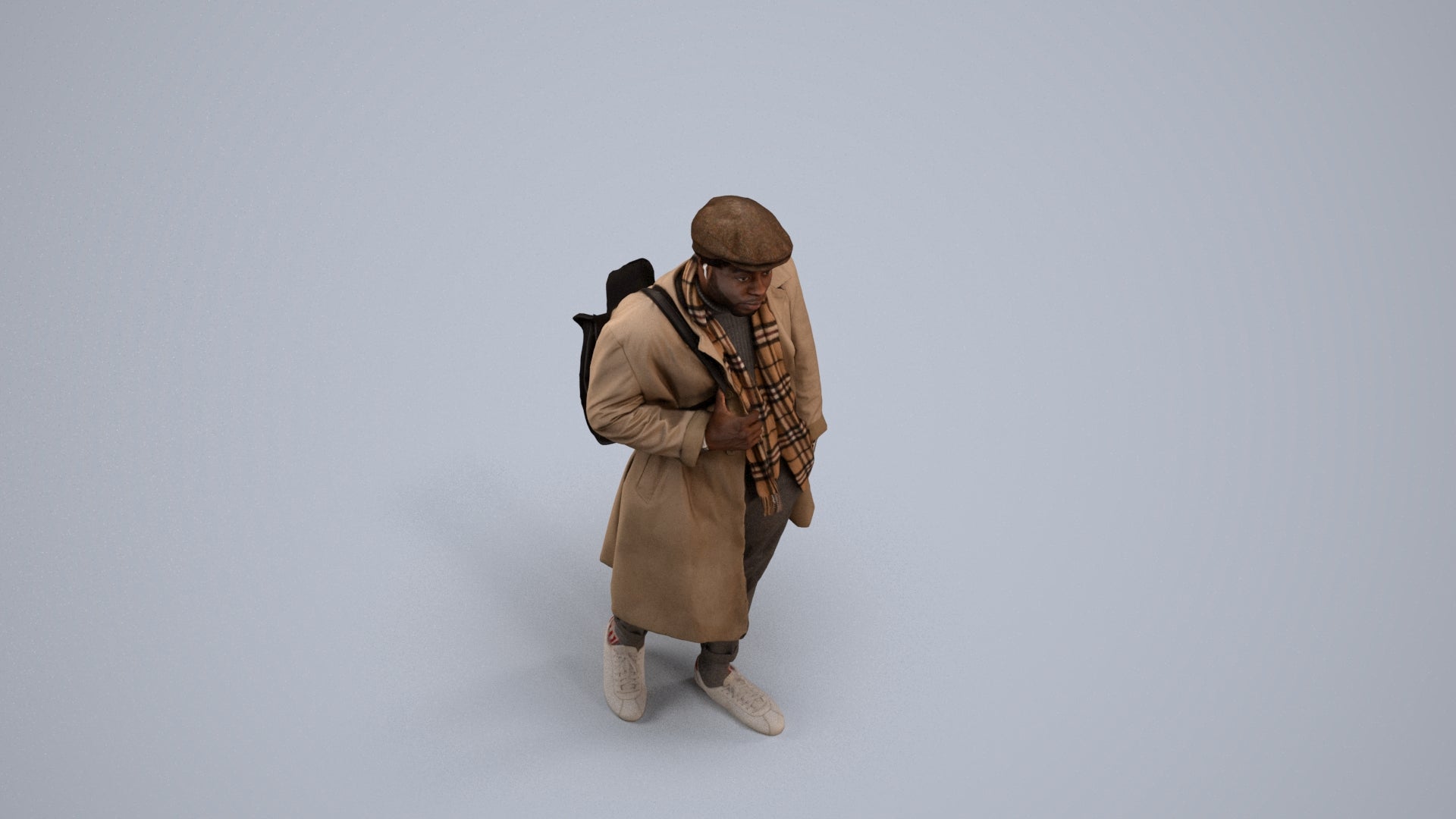 3D human model man casual walking, photogrammetry scanned person for archviz, back view render