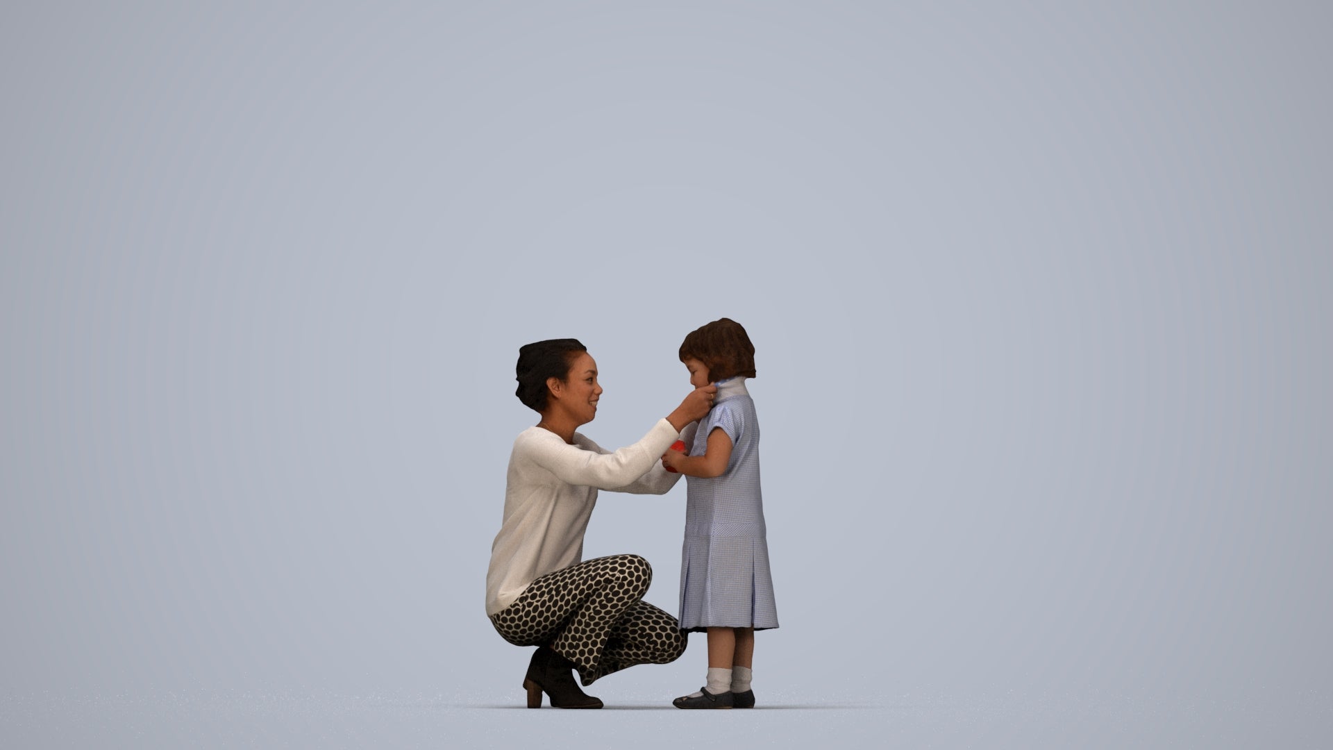 realistic 3D people woman casual kids, render-ready for V-Ray and Corona, FBX OBJ, top-down view render