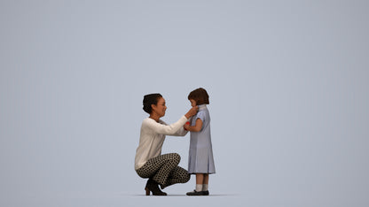realistic 3D people woman casual kids, render-ready for V-Ray and Corona, FBX OBJ, top-down view render