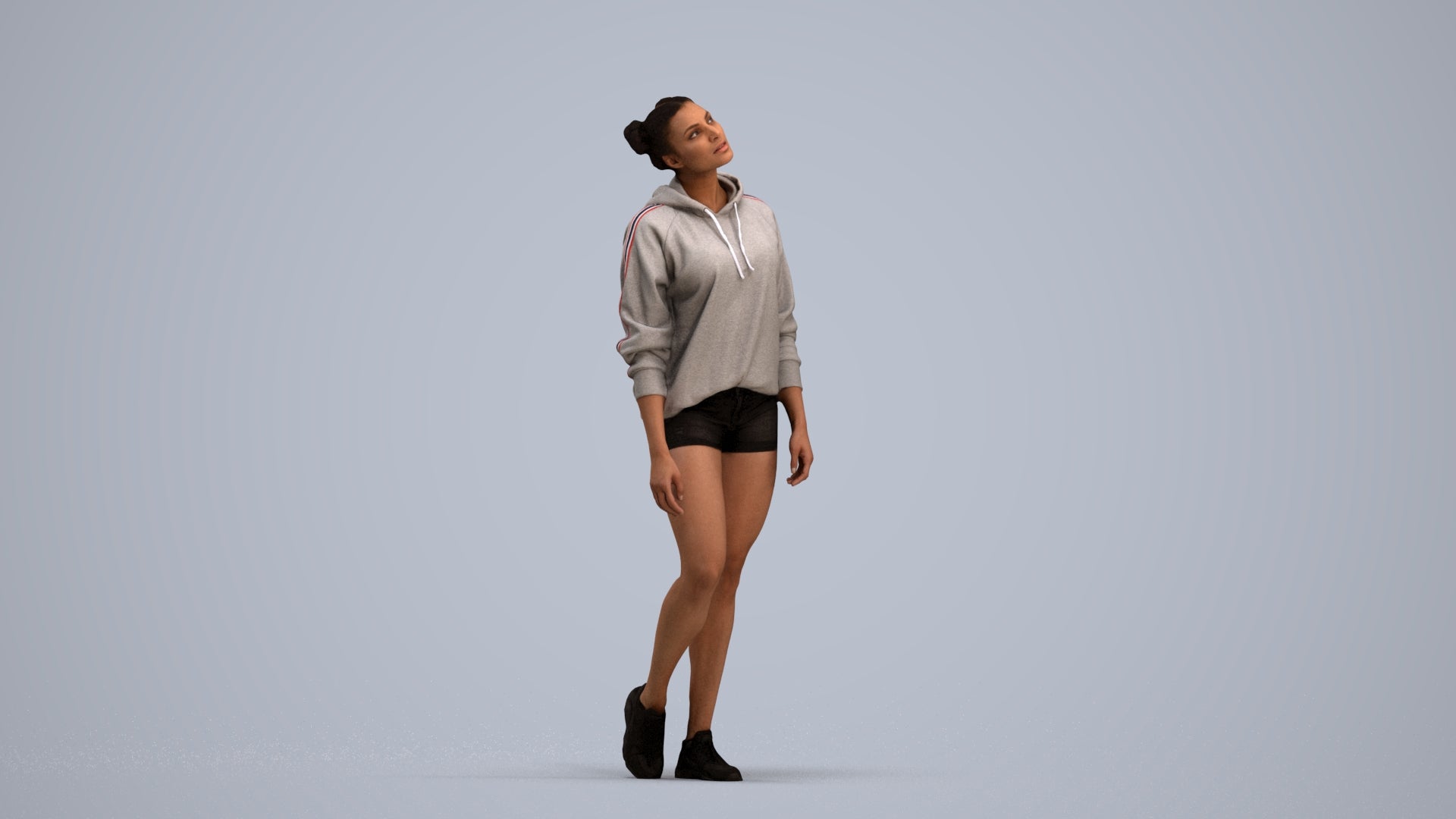 realistic 3D people woman casual walking, render-ready for V-Ray and Corona, FBX OBJ, standing pose render