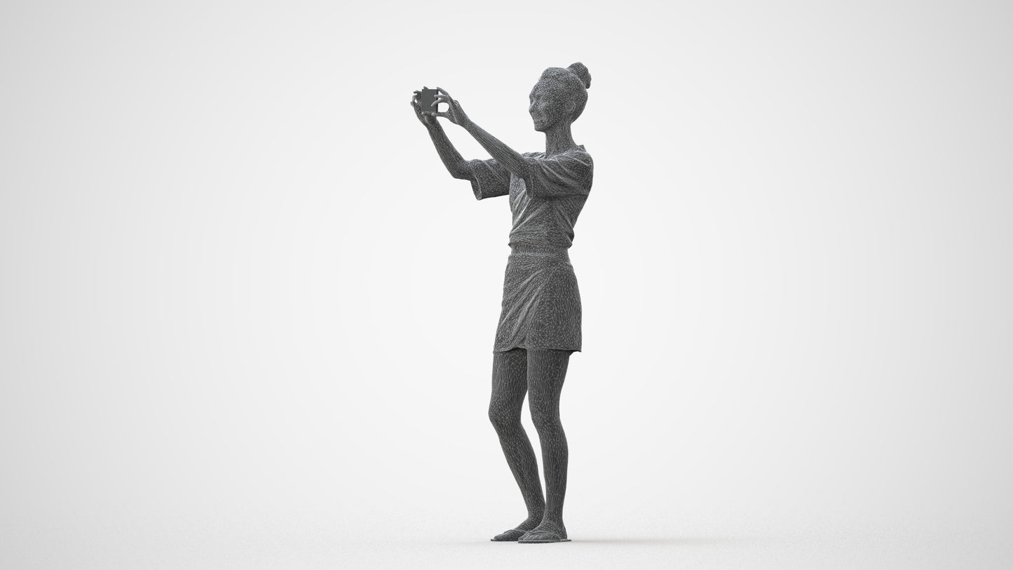 3D human model woman casual standing, photogrammetry scanned person for archviz, square thumbnail
