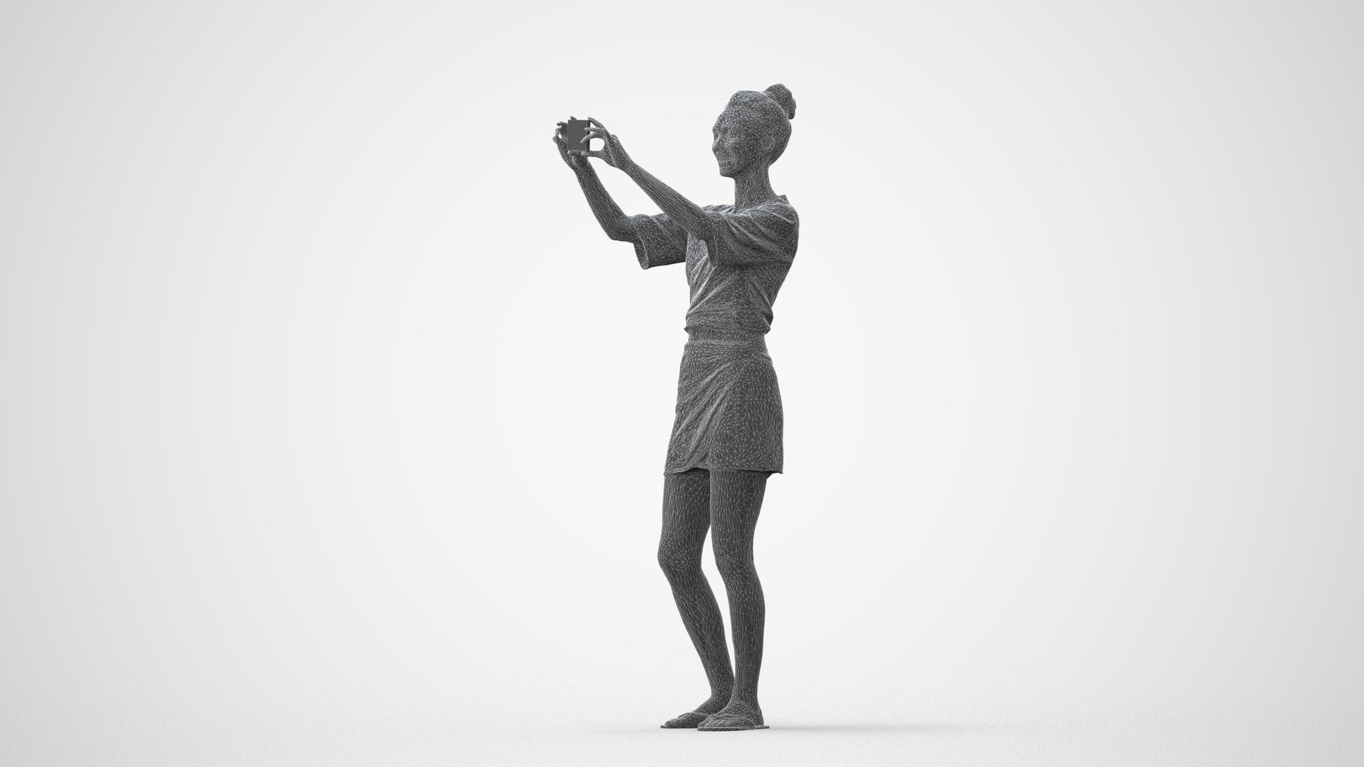 3D human model woman casual standing, photogrammetry scanned person for archviz, square thumbnail