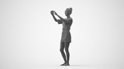 3D human model woman casual standing, photogrammetry scanned person for archviz, square thumbnail