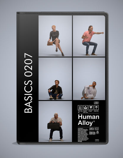 scanned 3D people sitting collection, 5 photogrammetry models for Enscape and V-Ray