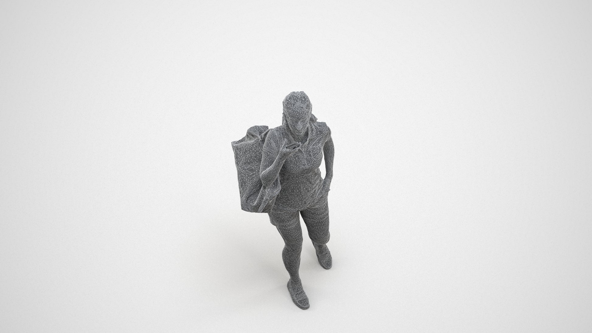 realistic 3D people woman casual walking, render-ready for V-Ray and Corona, FBX OBJ, wireframe three-quarter view