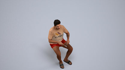 3D human model man casual sitting, photogrammetry scanned person for archviz, back view render