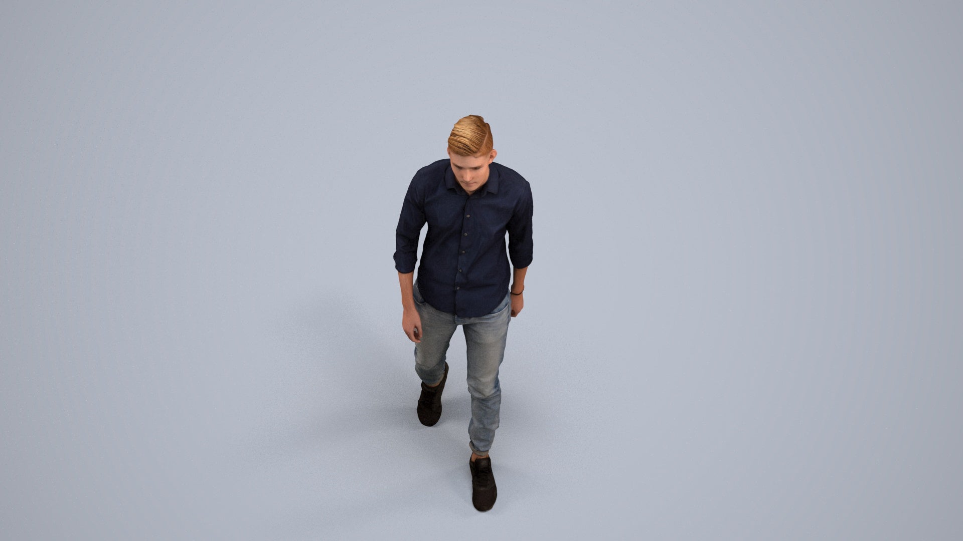 realistic 3D man casual walking, scanned archviz people for Blender and 3ds Max, back view render