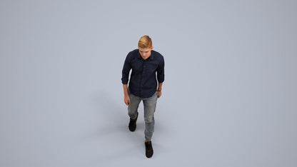 realistic 3D man casual walking, scanned archviz people for Blender and 3ds Max, back view render