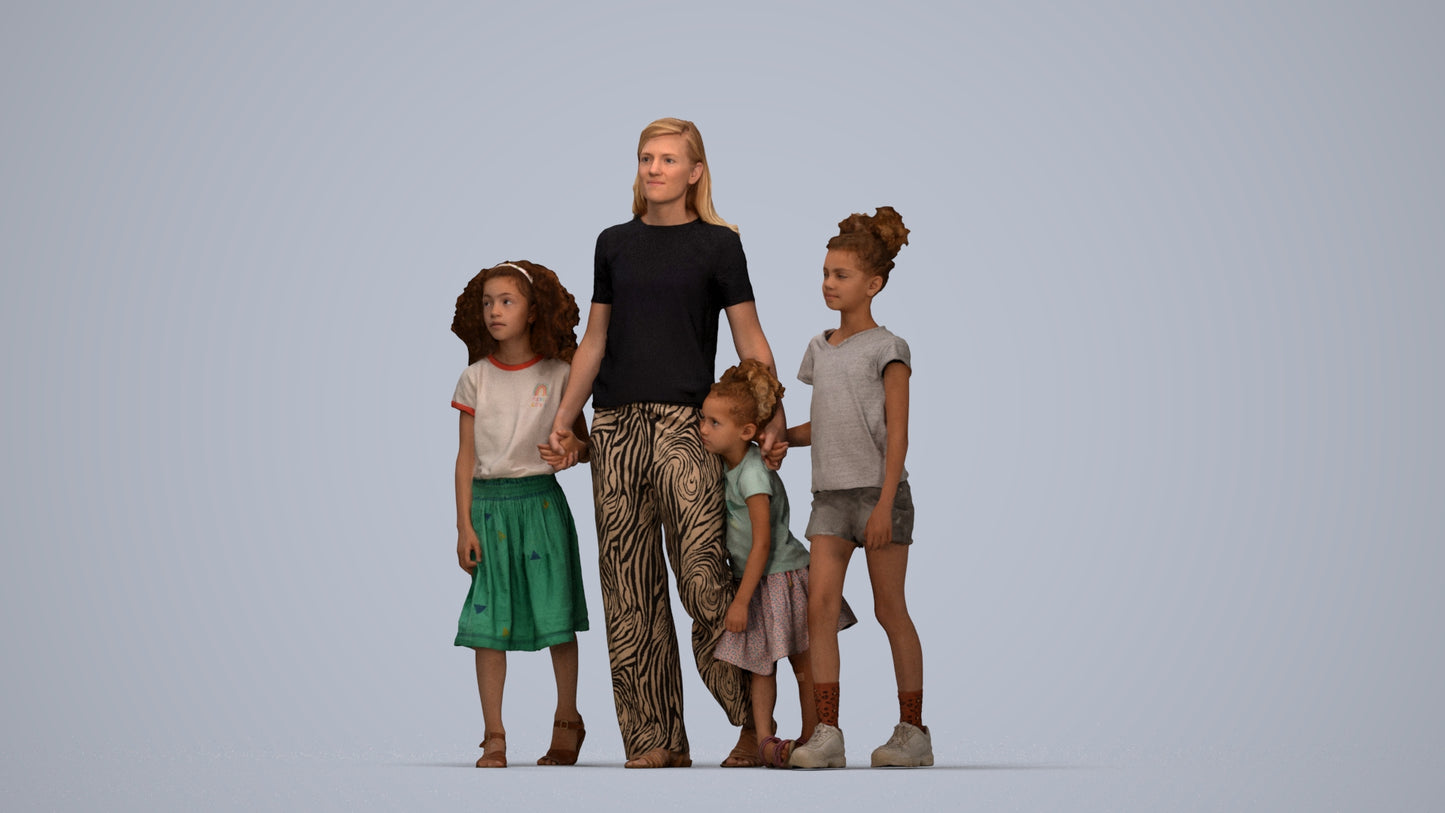 3D scanned girl kids casual, photorealistic archviz people for Enscape and SketchUp, top-down view render