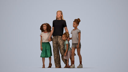 3D scanned girl kids casual, photorealistic archviz people for Enscape and SketchUp, top-down view render