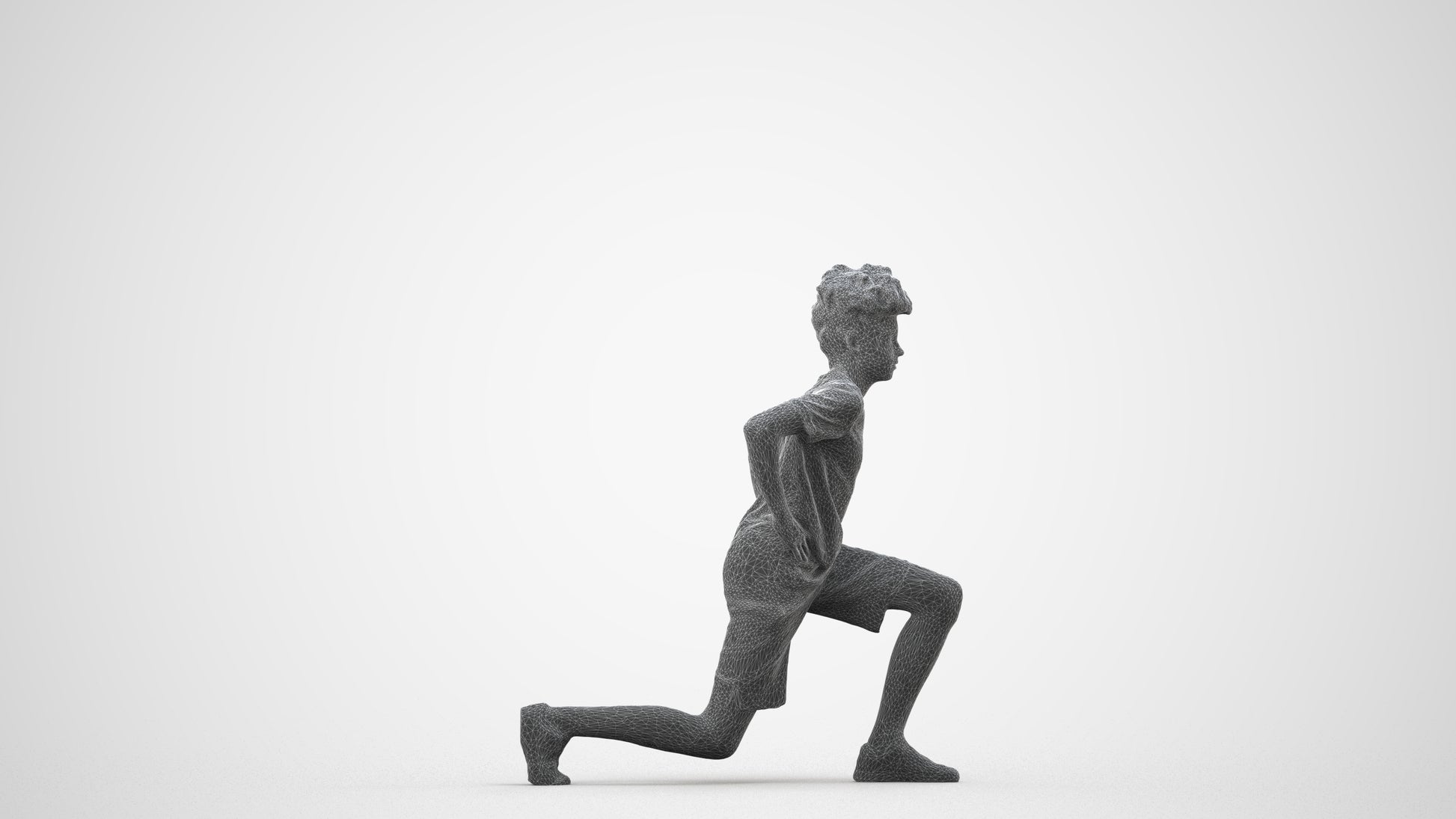 3D people model boy casual kids, scanned human for 3ds Max rendering, wireframe side view