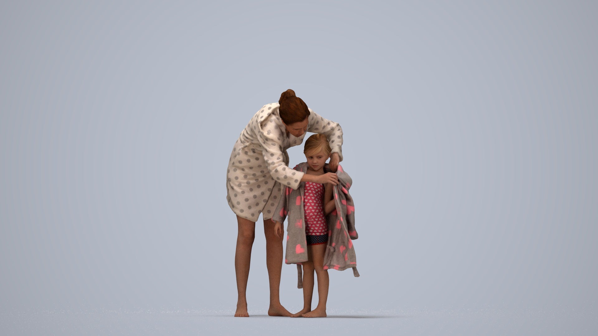 3D people model girl kids, scanned human for 3ds Max rendering, top-down view render