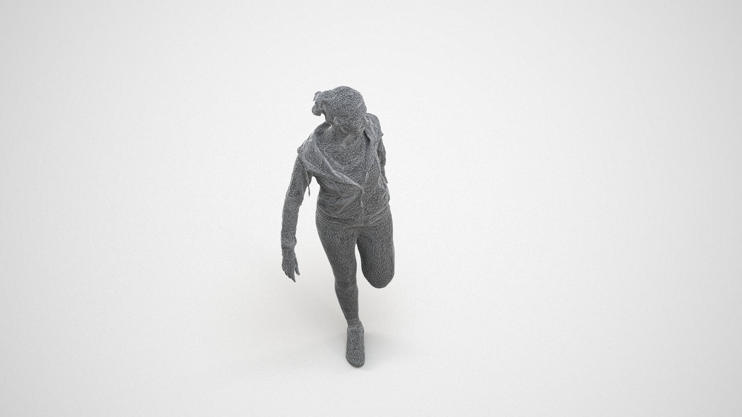scanned 3D woman sport, photogrammetry people for Enscape and V-Ray, wireframe three-quarter view
