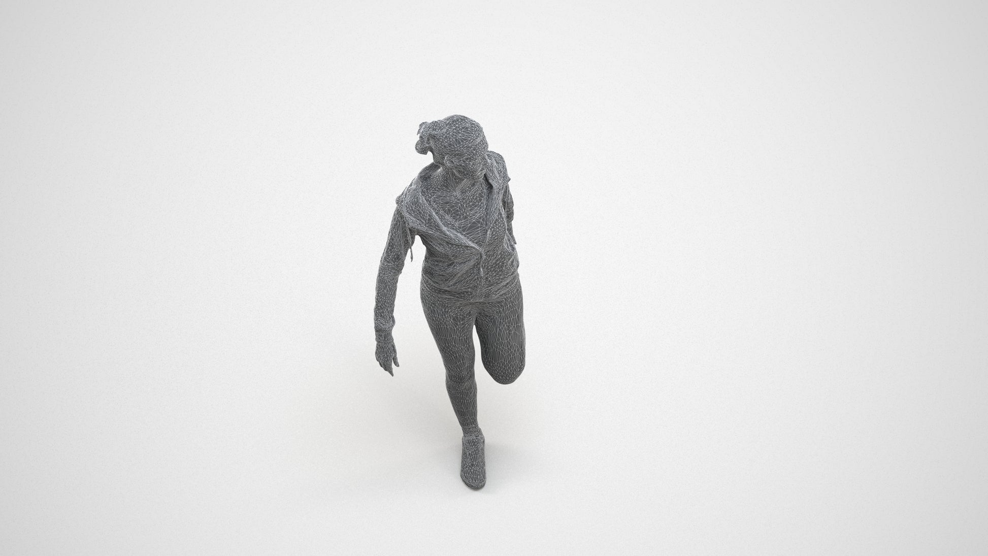 scanned 3D woman sport, photogrammetry people for Enscape and V-Ray, wireframe three-quarter view