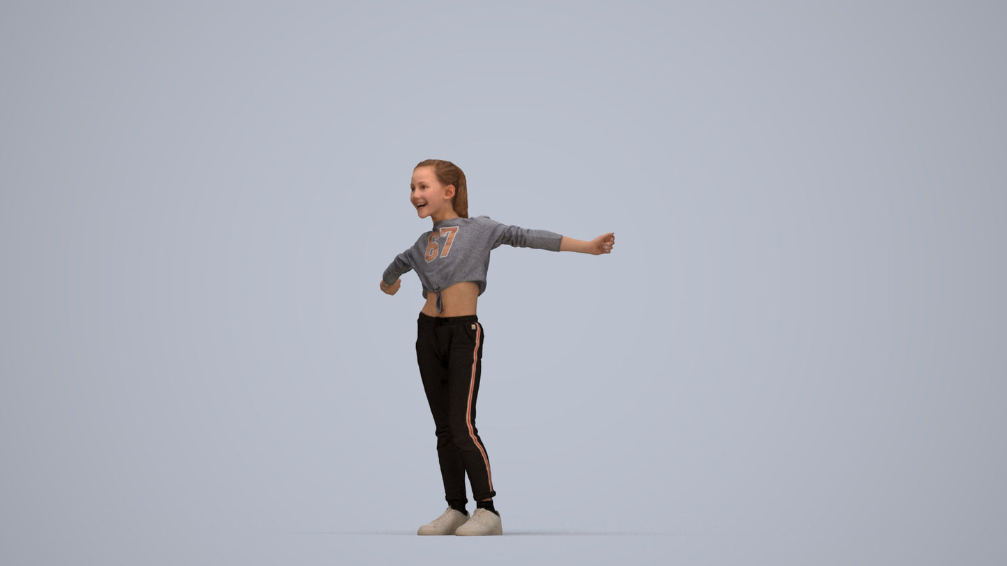 realistic 3D human girl casual kids, archviz people FBX OBJ for Blender, top-down view render