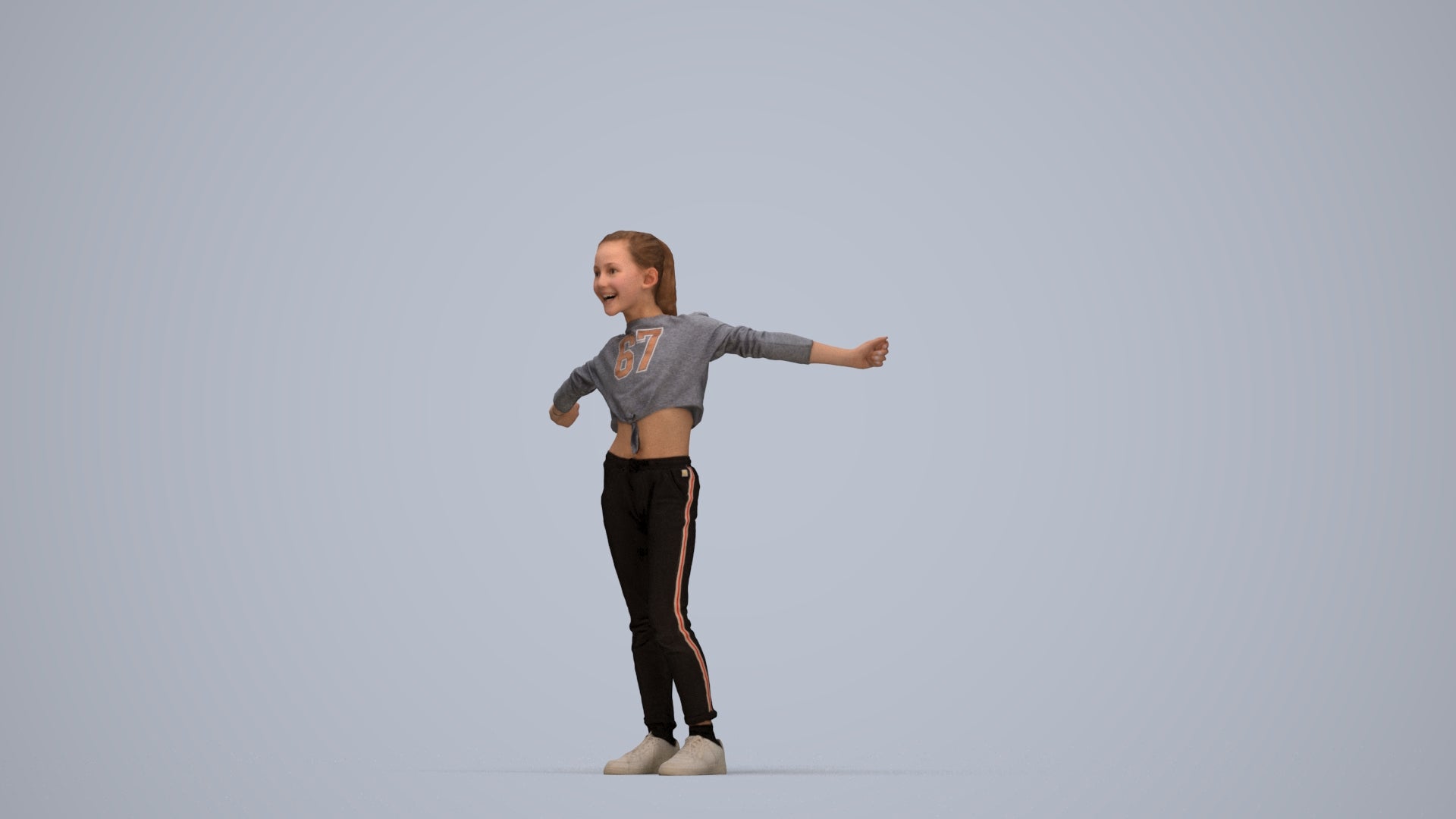 realistic 3D human girl casual kids, archviz people FBX OBJ for Blender, top-down view render