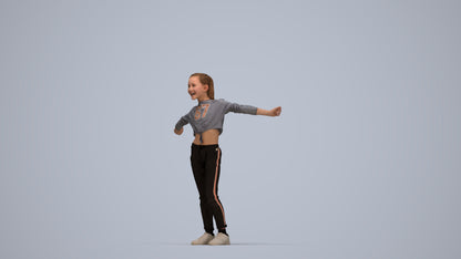 realistic 3D human girl casual kids, archviz people FBX OBJ for Blender, top-down view render
