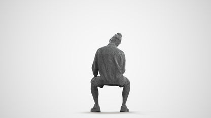 photogrammetry 3D man casual sitting, realistic human model archviz FBX, wireframe front view