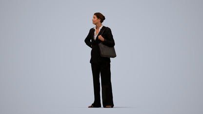 3D human model senior woman business, photogrammetry scanned person for archviz, top-down view render