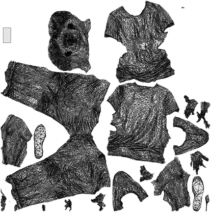3D human model man casual standing, photogrammetry scanned person for archviz, wireframe top-down view
