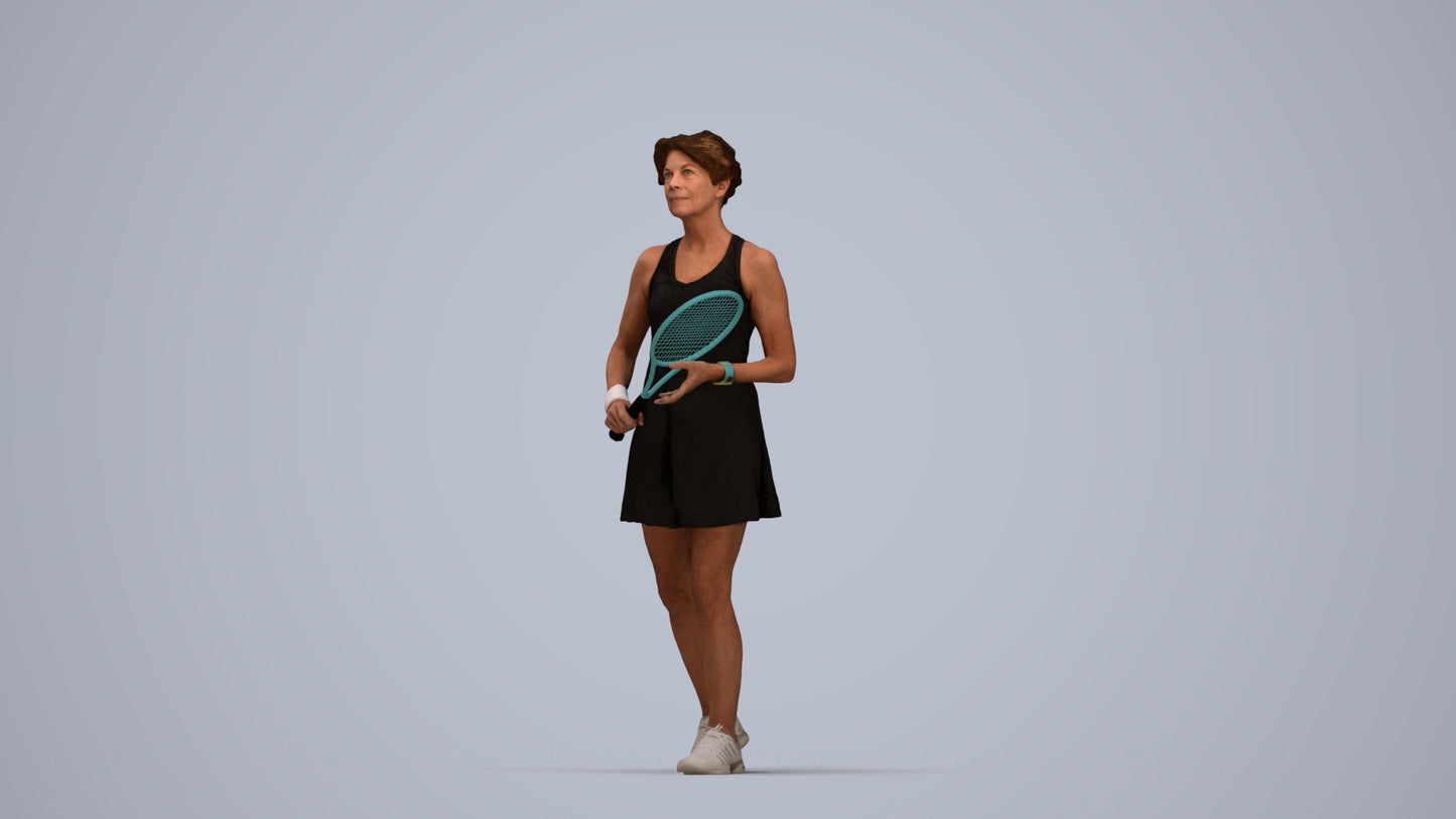 3D human model woman sport, photogrammetry scanned person for archviz, top-down view render