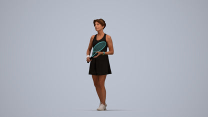 3D human model woman sport, photogrammetry scanned person for archviz, top-down view render