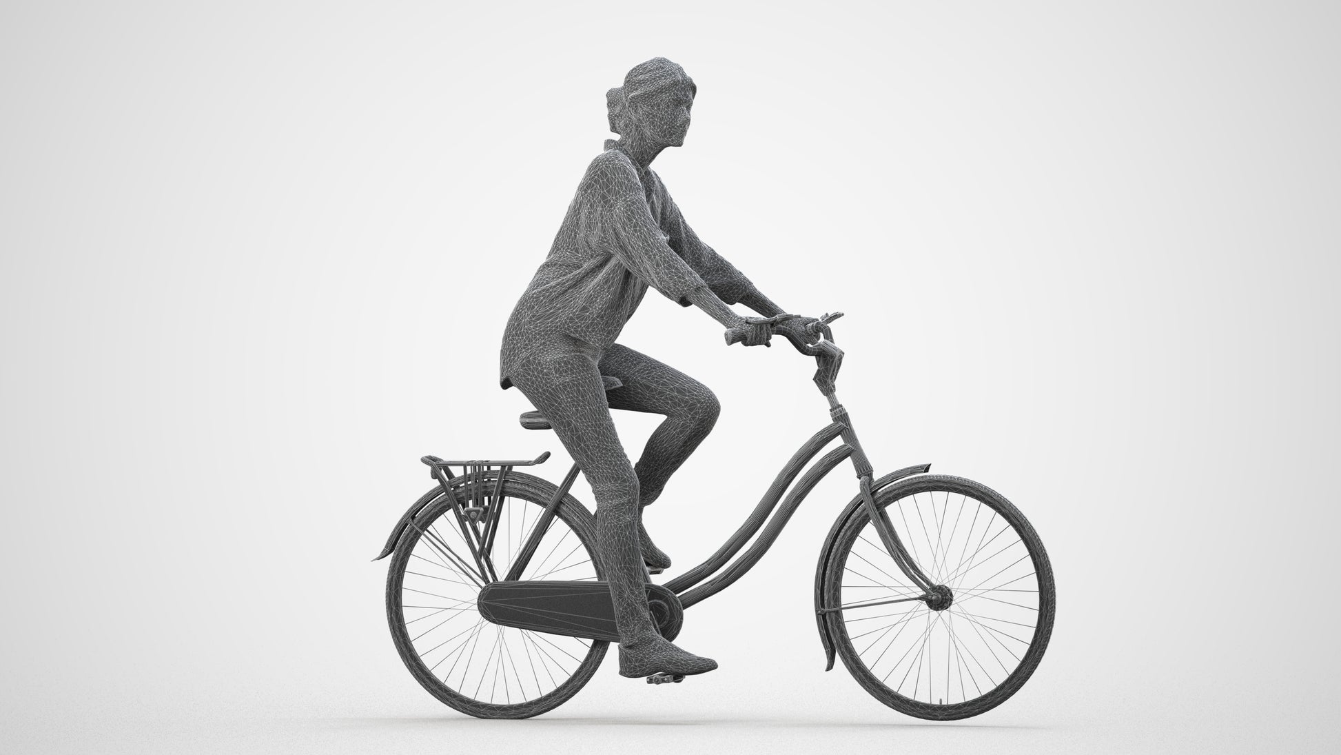 photogrammetry 3D woman casual cycling, realistic human model archviz FBX, wireframe side view