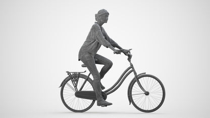 photogrammetry 3D woman casual cycling, realistic human model archviz FBX, wireframe side view