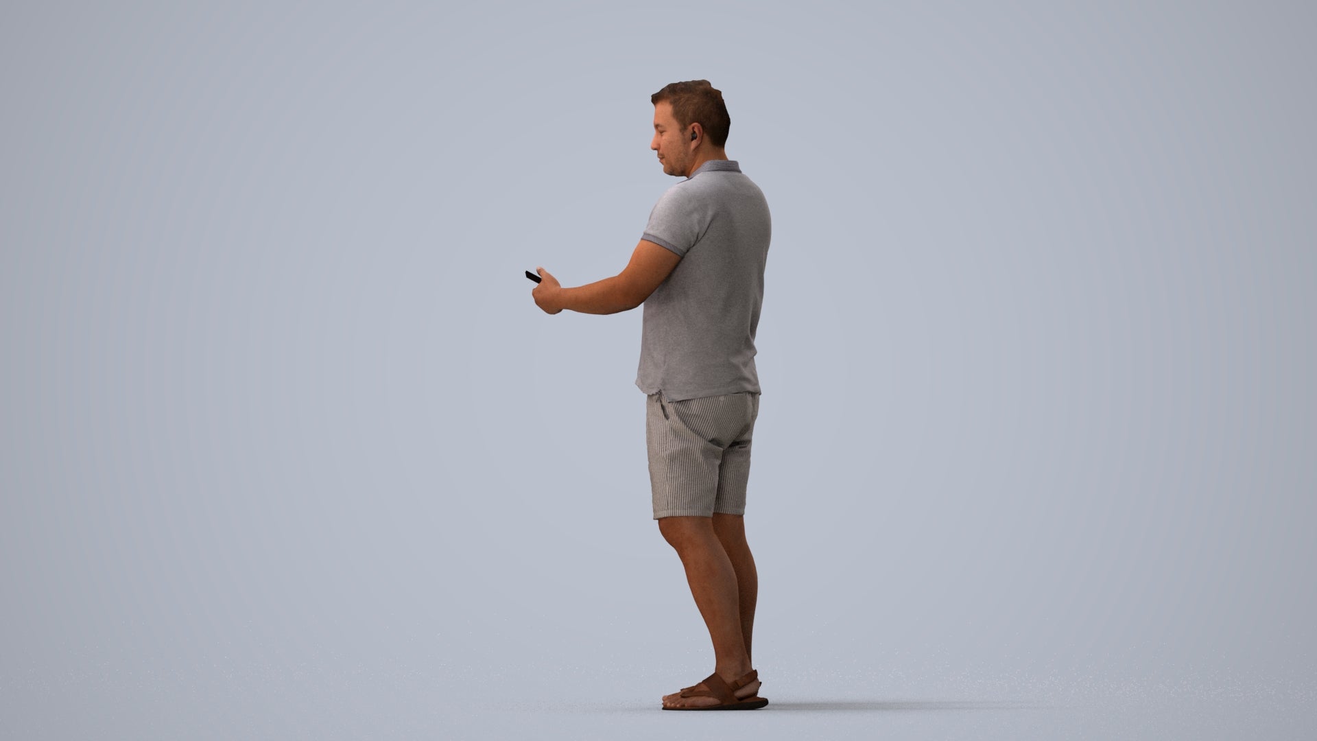 realistic 3D man casual standing, scanned archviz people for Blender and 3ds Max, three-quarter view render