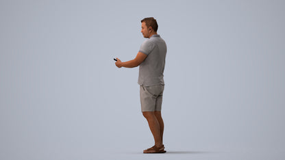 realistic 3D man casual standing, scanned archviz people for Blender and 3ds Max, three-quarter view render