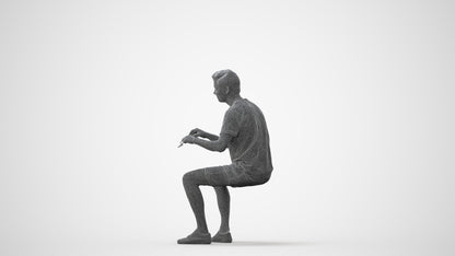 realistic 3D human man casual sitting, archviz people FBX OBJ for Blender, square thumbnail
