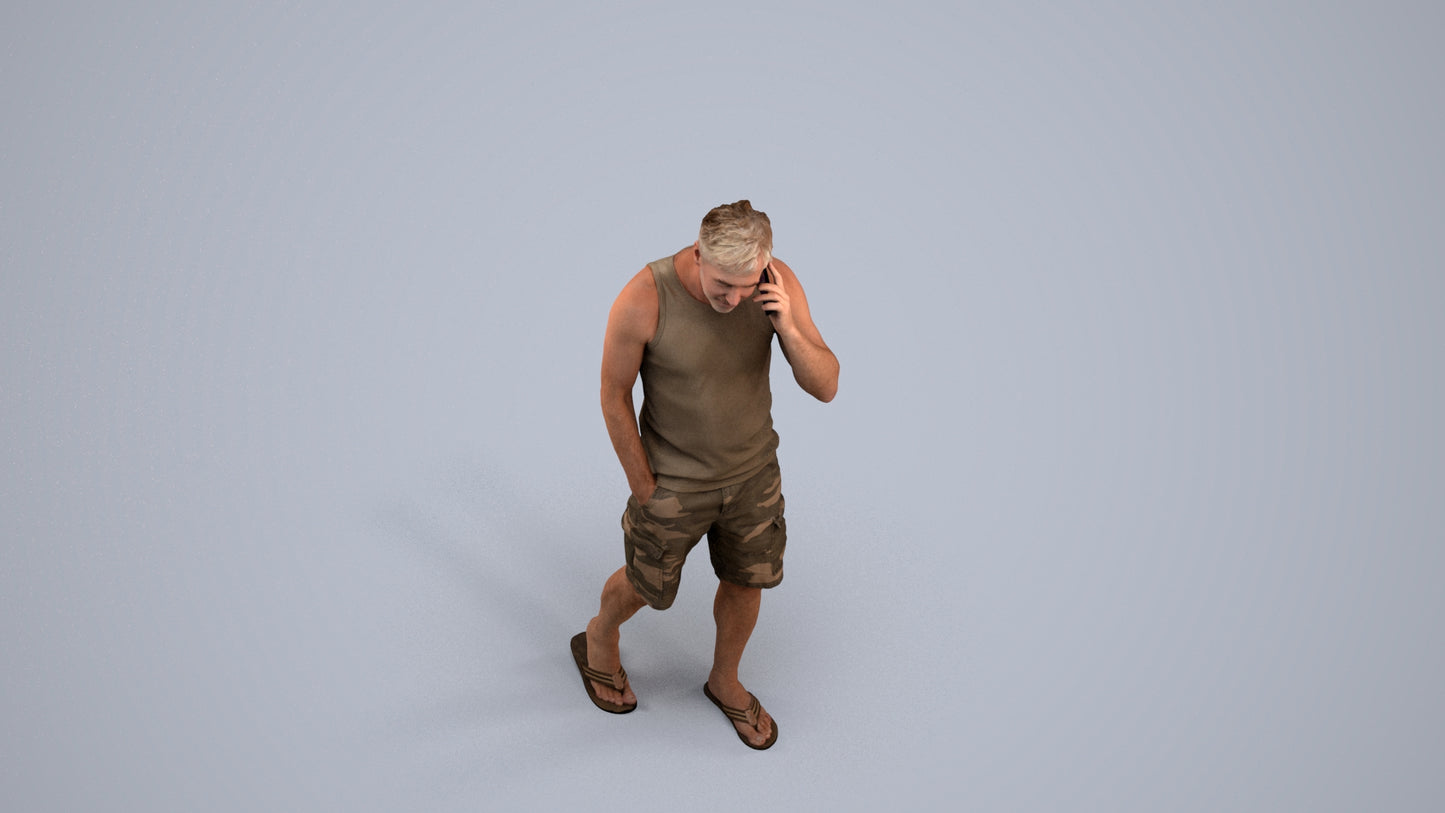 3D people model man casual walking, scanned human for 3ds Max rendering, back view render
